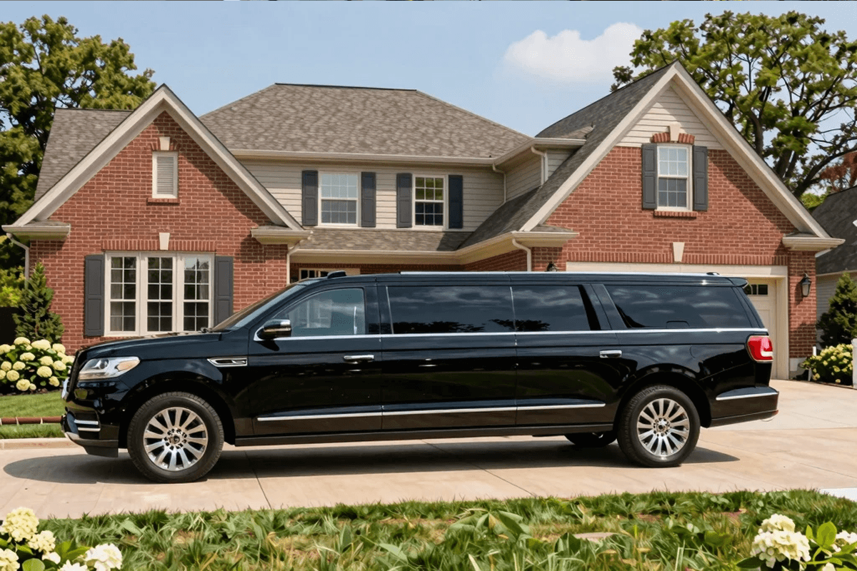 Mokena to O'Hare Limo luxury vehicle ready for departure outside Mokena Illinois home