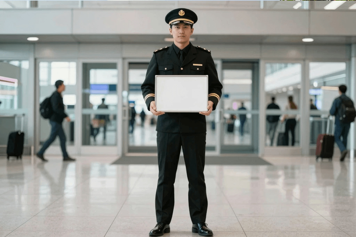 Mokena Limo Service professional chauffeur holding name sign at O'Hare Airport terminal