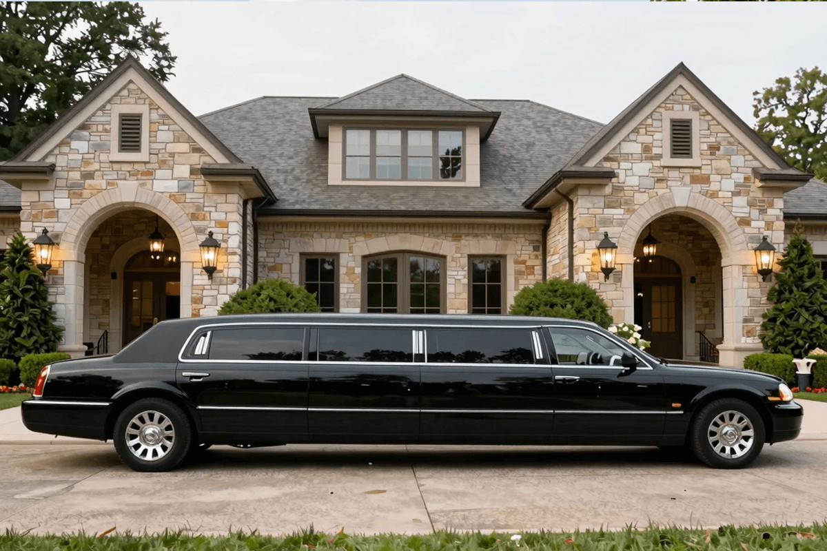 Mokena Limo Service stretch limousine outside an elegant Mokena Illinois wedding venue