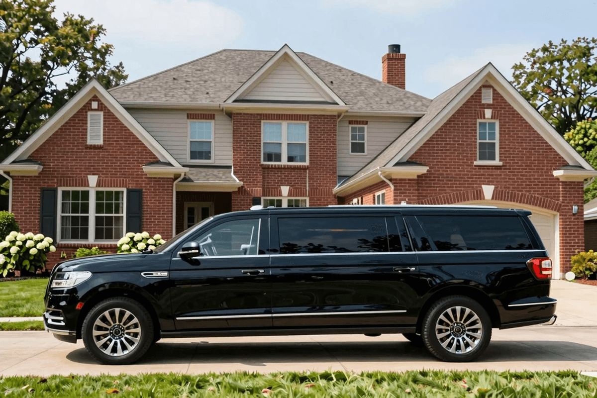 Orland Park to Midway Limo luxury vehicle ready outside Orland Park Illinois home