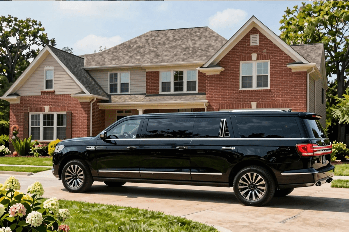 Tinley Park to Midway Limo luxury vehicle staged outside Tinley Park Illinois residence