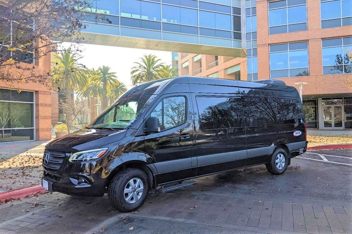High-roof Mercedes Sprinter van providing group travel via Homer Glen Limo Service.